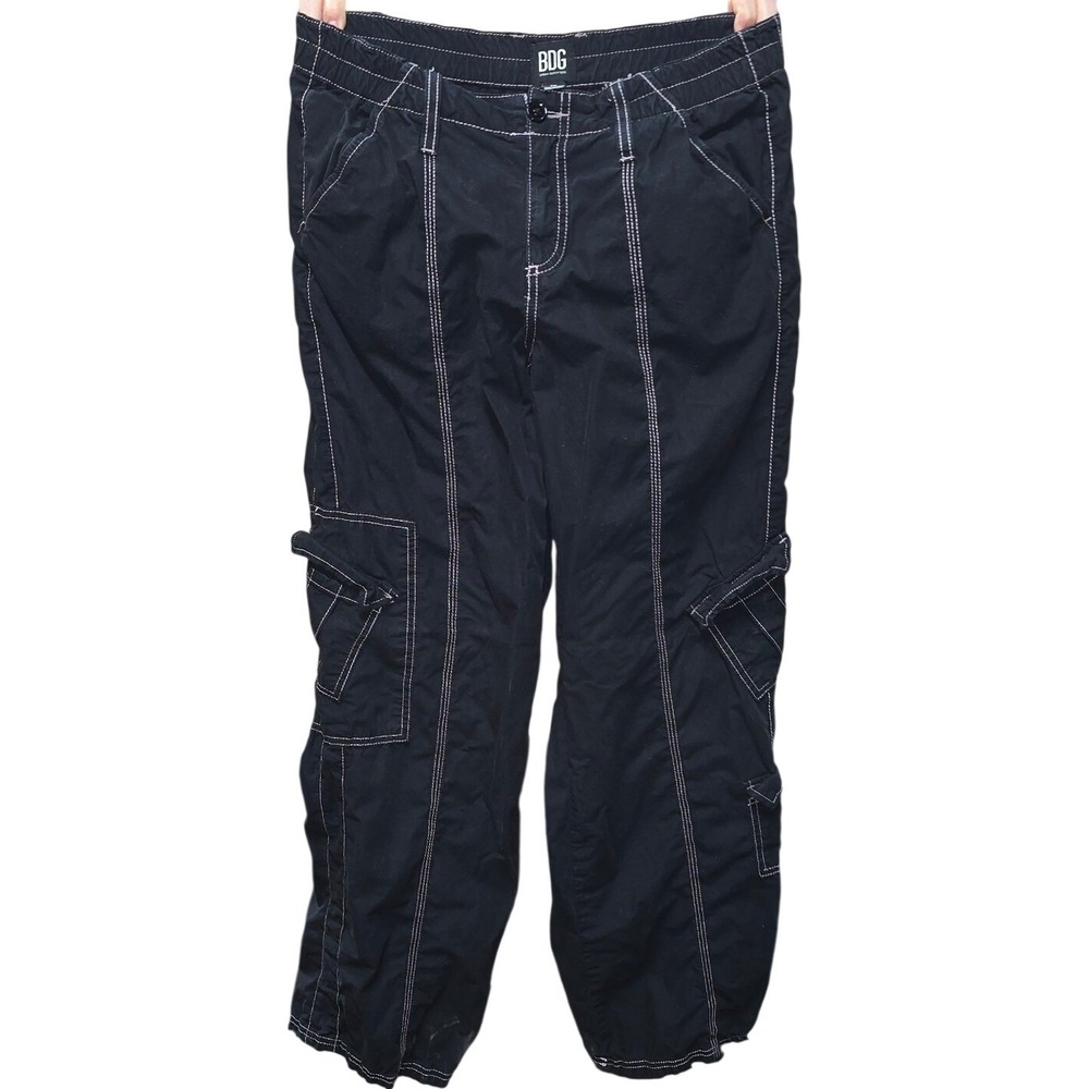 BDG Urban Outfitters Black Cargo Pants Contrast Stitch Wide Leg Y2K Mens Medium